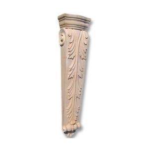 Hand Carved Hard Wood Acanthus Pilaster Corbel. 34 1/4H X 8 1/2W X 4 