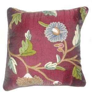 Crewel Pillow Wintertime Vermilion Silk Organza (16X16)  
