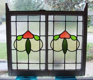 Antique Stained Glass Window 4 color Large Tulip Hearts  