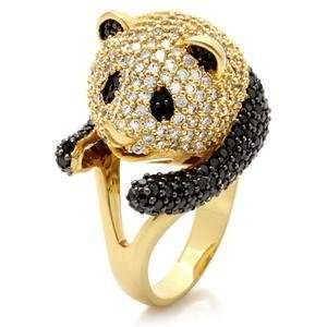    Size 10 Panda Bear Black Cubic Zirconia Brass Ring AM Jewelry