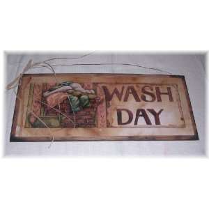 Large Wash Day Laundry Room Wooden Wall Art Sign Country Wash Basket 