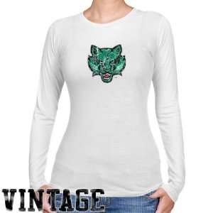 Binghamton Bearcats Ladies White Distressed Logo Vintage Long Sleeve 