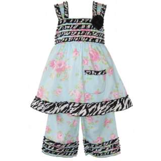 AnnLoren Shabby Floral Chic Zebra Dress & Capri Pant Outfit Girls Size 