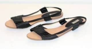 Zara 40 9 Black Satin Flat Sandal Slingback Shoe Bow  