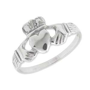  14k White Gold Polished Claddagh Ring Jewelry