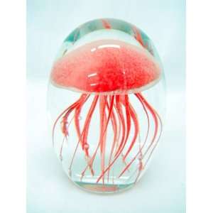   Glow in the Dark Red Glass Jellyfish Paperweight