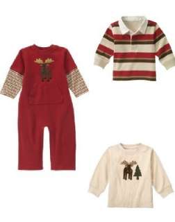 GYMBOREE Mountain Lodge Romper Striped Rugby Shirt Thermal Moose w 