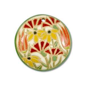  Stoneware Round Pendant   White with Garden Flowers Arts 