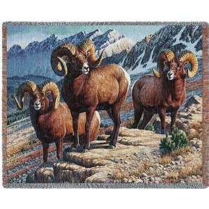 Mountain Monarchs Big Horn Tapestry Afghan Throw 