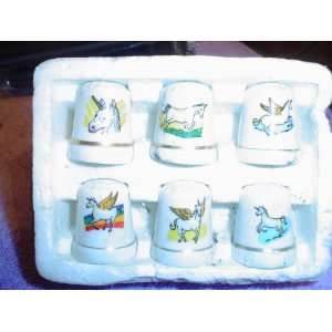  SET OF SIX DECORATOR UNICORN THIMBLES