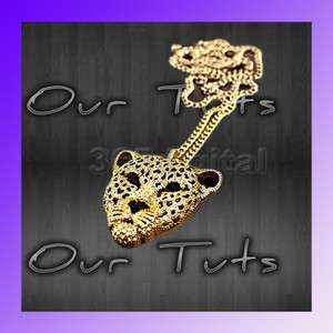 Hot Rhinestone Leopard Tiger Jaguar Lion Head Necklace  