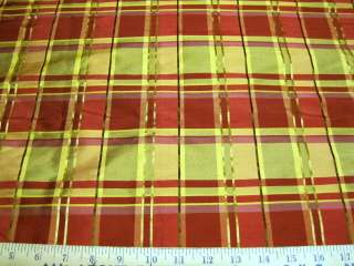 Discount Fabric Remnant light weight plaid silk Gold, Red, Peach 