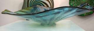  GLASS ART WALL PLATTER BOWL AQUA BLUE SILVER FOIL #2263 ONEIL  