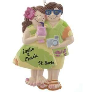 Personalized Tropical Tourist Couple Christmas Ornament  
