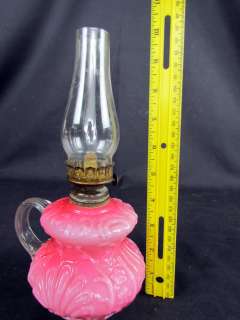  * Antique Victorian Cased Art Glass Miniature Finger Oil Lamp  