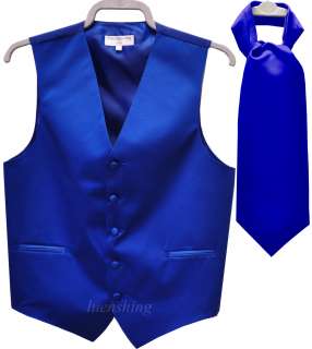 New prom Mens Tuxedo Vest Waistcoat and ascot Royal blue L  