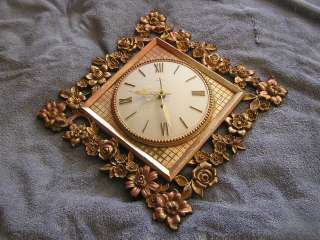 Vintage Syroco Wall Clock with Flower Case Diamond Shaped  