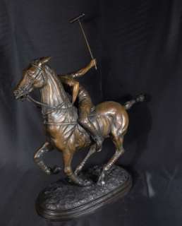 English Bronze Polo Player Horse Jockey Statue  