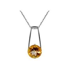  Sterling Silver Round Citrine Pendant Necklace Jewelry
