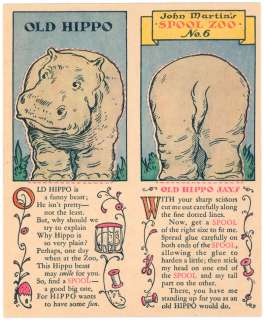 1931 O.N.T.PAPER DOLL CUTOUT HIPPO ZOO SPOOL TRADE CARD  