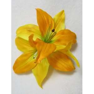  Double Bright Yellow Lily Hair Flower Clip Beauty