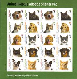 2010 ANIMAL RESCUE ADOPT A PET .44 Sheet of 20 STAMPS  