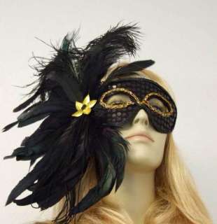 GOTH QUEEN Black Sequin Feather Mask Mardi Gras Party  