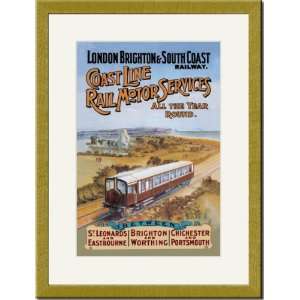 Gold Framed/Matted Print 17x23, Coast Line Rail Motor Services All the 
