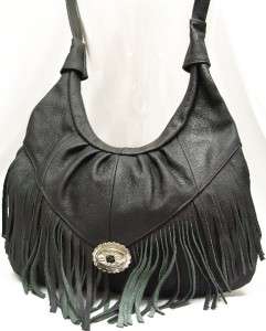 Tassel Genuine LEATHER Shoulder Bag PURSE Hobo Black NWT Large Handbag 