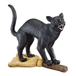 Sabatha the Witch s cat statue black feline on broom stick (The 
