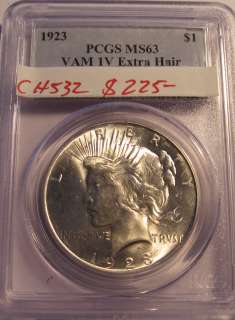 1923 Peace Liberty Silver Dollar VAM 1V Extra Hair PCGS MS62 #ch532 