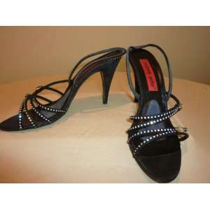  Andrew Geller Black Strap Sandal Heels with Rhinestones 