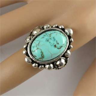   50pcs Vintage Silver Plated Turquoise Stone Costume Rings R194  