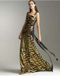 TULEH Metallic Gold Animal Print Gown Dress 6 NWT $2995  