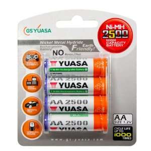 Yuasa 4 Pack of AA Ni MH Rechargeable Batteries (2500mAh 