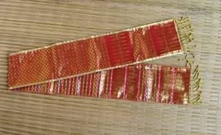 Thailand Sabaii Cloth Sash or Belt   Red / Gold Trim  