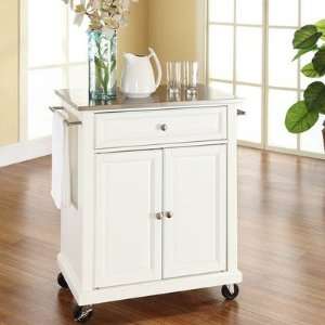  Stainless Steel Top Portable Kitchen Cart/Island in White 