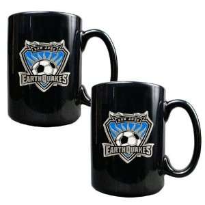 San Jose Earthquakes MLS 2pc Black Ceramic Mug Set   Primary Team Logo 