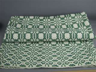Vintage GOODWIN GUILD Woven Green & White Wool Coverlet  