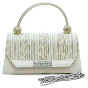  Ivory Pleated rhinestone accent clutch evening bag 