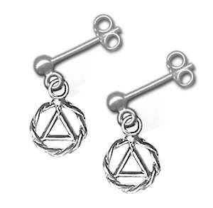 AA Alcoholics Anonymous Jewelry Earrings, Sterling Silver, Stud Dangle 