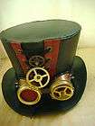 Steampunk Red/black Leather Look Top Hat with handmade goggles with 