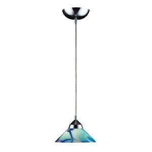 Elk 1477/1CAR 1 Light Pendant In Polished Chrome with Caribbean Glass