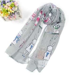 Women Girls Korean Style Fashion Long Rabbit Scarf Shawl Grey Pink 