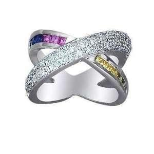   Single Inter Link Multi Color CZ Ring.Size 6 FREE GIFT BOX. Jewelry