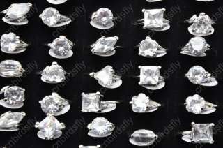 wholesale Lot 50 Clear CZ rhinestone silver p Rings HOT  