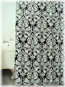 New 5pc Black White Damask Accessory Set+Shower Curtain  