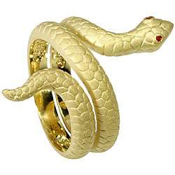 Nexte FrostedGoldtone CZ Red eyed Snake Ring  