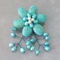 Steel Turquoise and Pearl Floral Drape Brooch (4 8 mm)(Thailand 