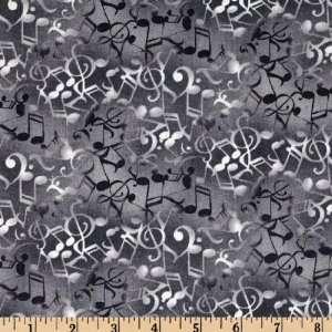  45 Wide Play Your Song Notes Grey Fabric By The Yard 